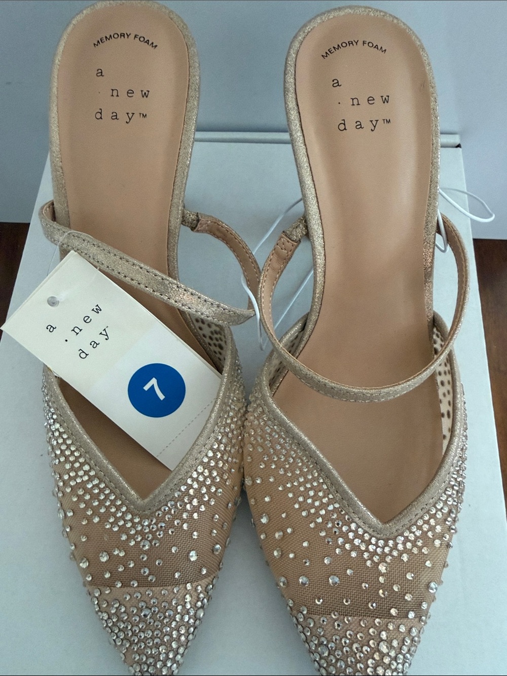 NWT a new day Champagne Nude Pointed Toe Embellished heels. Size 7.
